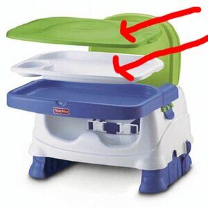 Fisher-Price baby feeding tray with snap-on lid. White tray with green lid